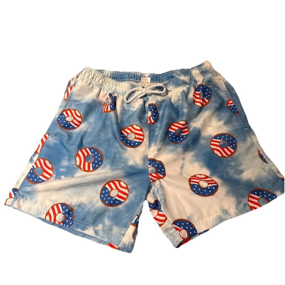 Mens Patriotic Lifesaver Swim Trunks Size  Mesh Lined Red White Blue 4th of July